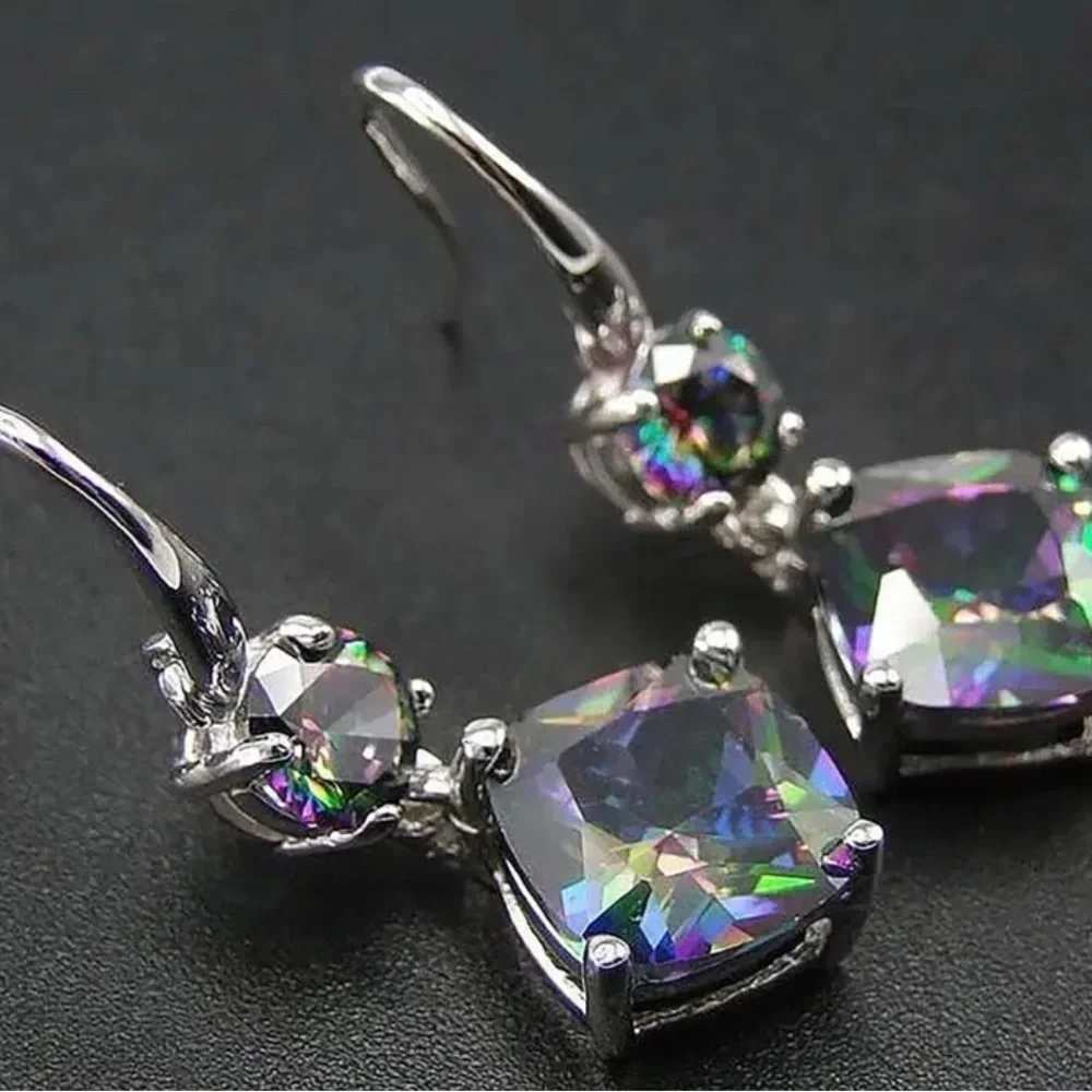 Elegant Silver and Multicolor Drop Earrings - Picture 2 of 6